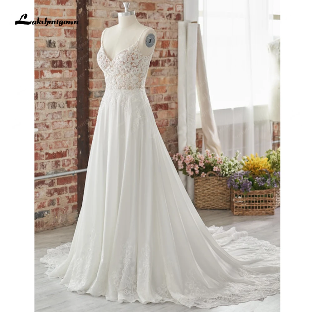 

Lakshmigown Sexy Boho Beach Wedding Dress for Women Beads Vestidos De Novia 2023 V Neck Chiffon Bridal Gowns Open Back