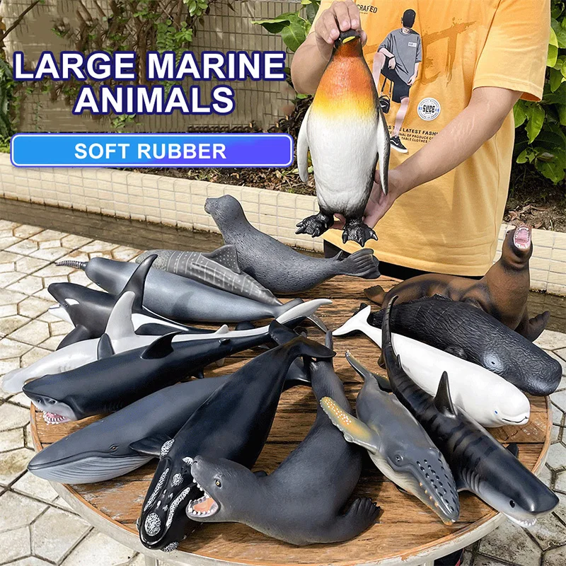 Big Marine Life Animals Humpback Dolphin Killer Blue Whale Shake Cachalot Model Action Figures Ocean Turtle Penguin Educat Toys