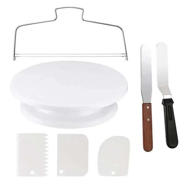 7Pcs Cake Making Tools Kit For Decorating Include Plastic Rotating Cake Turntable Icing Smoother/Spatula Cakes Leveler photo review