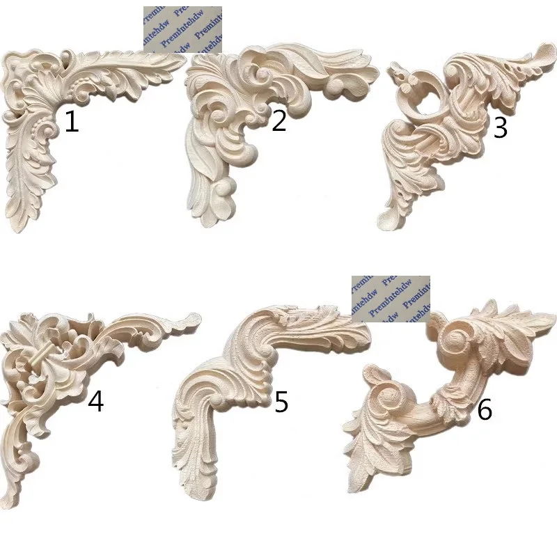 4Pcs Unpainted Wood Corner Applique Decorative Furniture Cabinet Onlay DIY