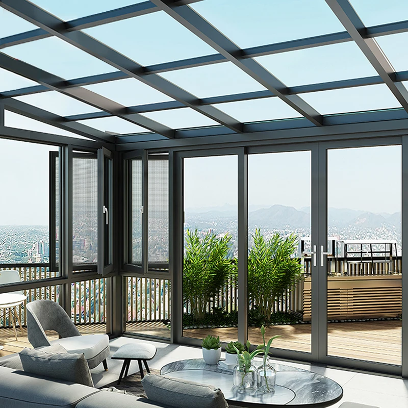 Mobile telescopic sun room intelligent electric folding broken bridge aluminum alloy doors and windows glass platform terrace