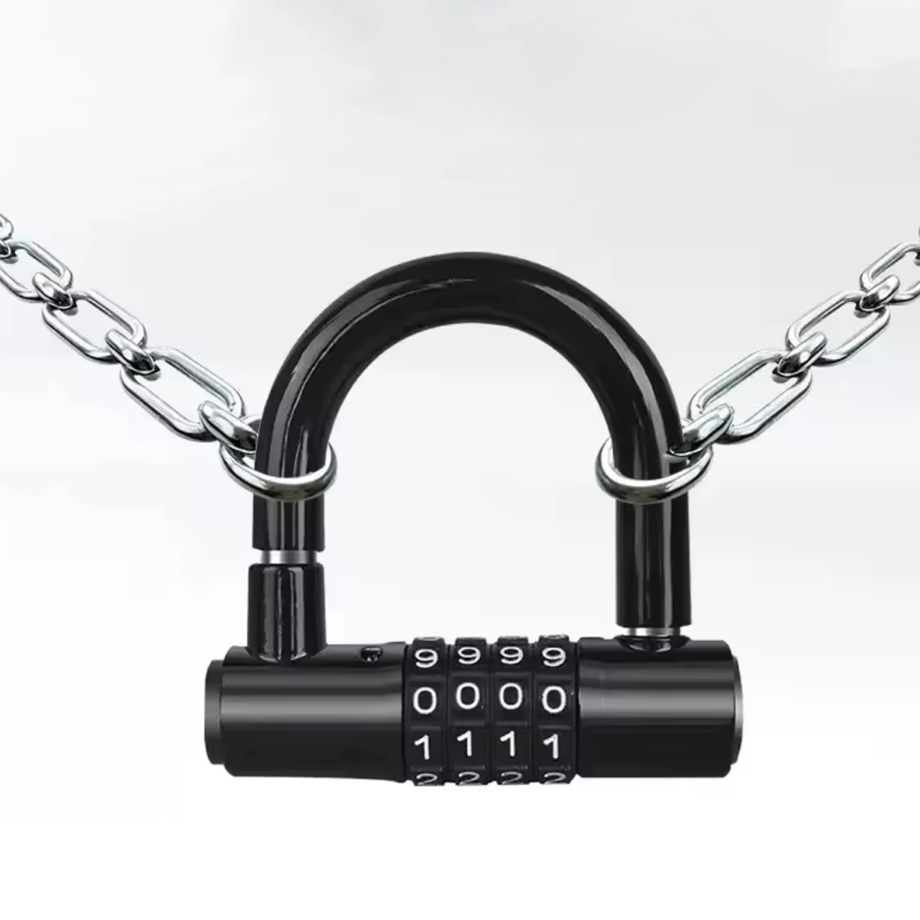 Candado para Bicicleta Motocicleta 4 Digitos Acero Inoxidable Combinacion Multiusos Combinacion Seguridad Proteccion Antirobo Ultra Resistente Tipo U Lock Cerradura Cadena Numerico