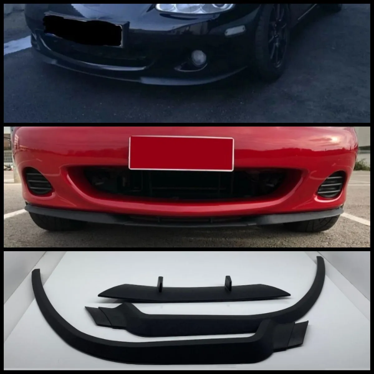 Per Mazda Miata Mx5 Nb Cupra R Paraurti Anteriore Labbro Universale 3 Pezzi Diffusore Paraurti Nero Lip Spoiler Body Kit Tuning Protector