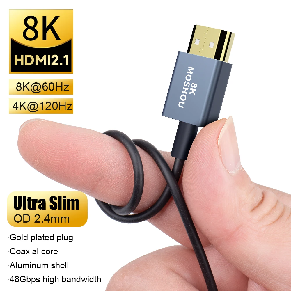 Moshou Hdmi 2.1 Cavo Coassiale Flessibile Da Hdmi A Hdmi 48Gbps Earc Hdr 8K 60Hz 4K 120Hz Per Laptop Tv Box Ps5
