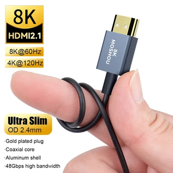 MOSHOU-HDMI 2.1 동축 유연한 HDMI to HDMI 케이블, 48Gbps eARC HDR 8K 60Hz 4K 120Hz TV 박스 PS5 노트북용