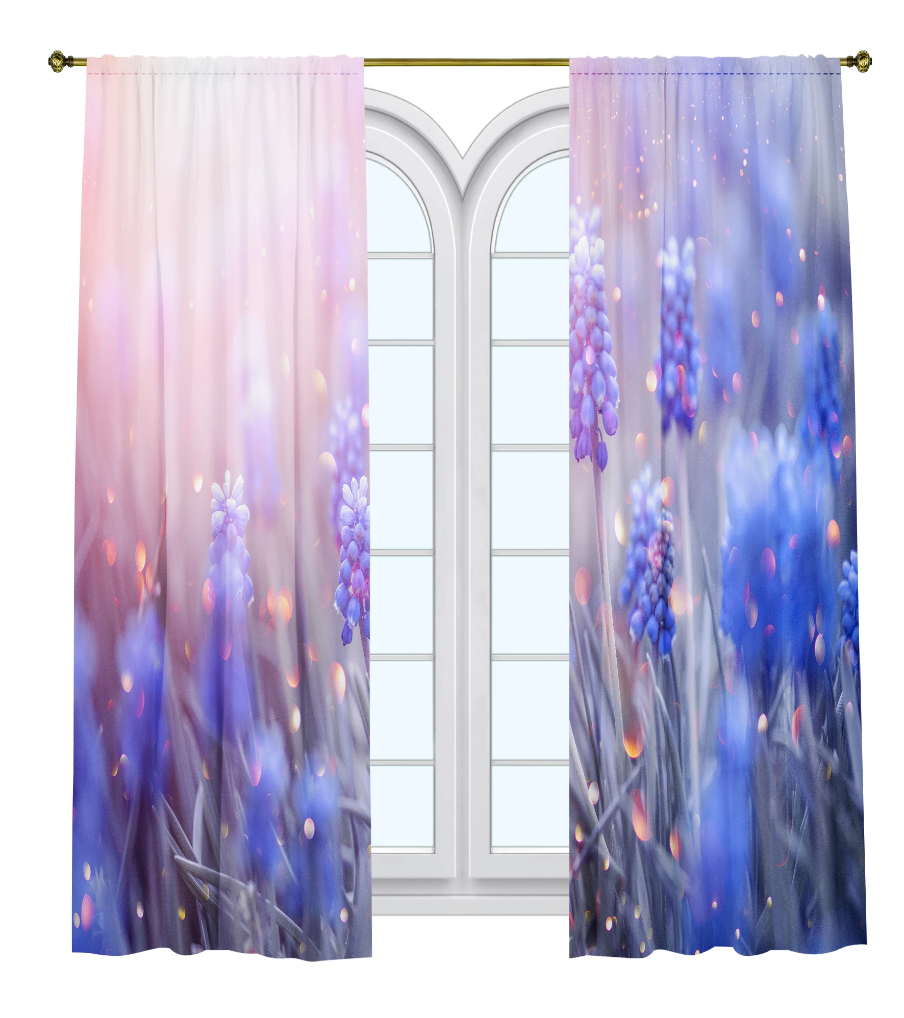 

Spring Wallpaper Printed Curtain / Bedroom Dining Room Living Room Covers Set of 2 Panels - Blue Purple Hyacinth Flowers Decor