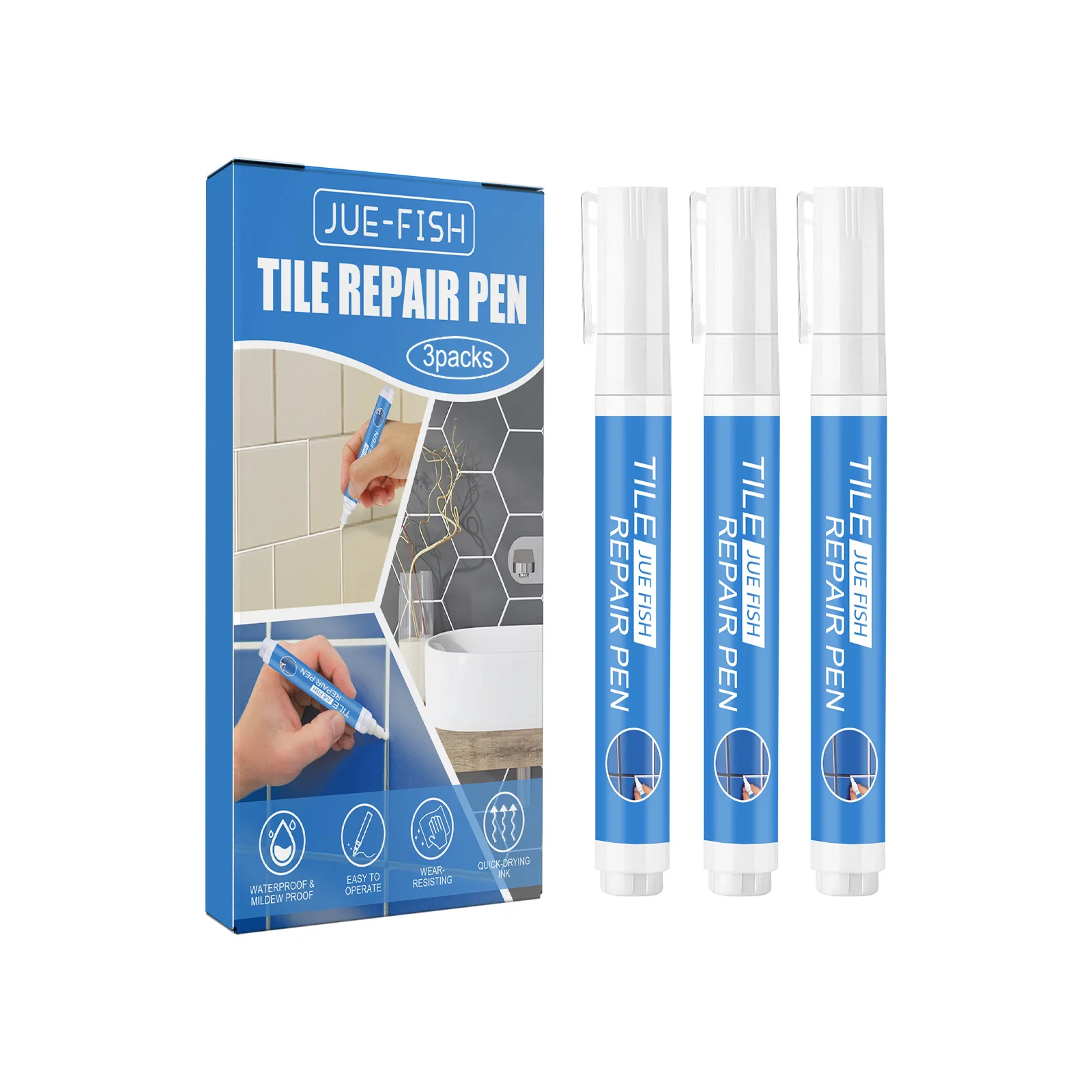 Jue Fish Ceramic Tile Filling Agent Waterproof Bathroom Grout Repair White Restorer Mildew-Proof Floor Gap Sealer Repair Pen