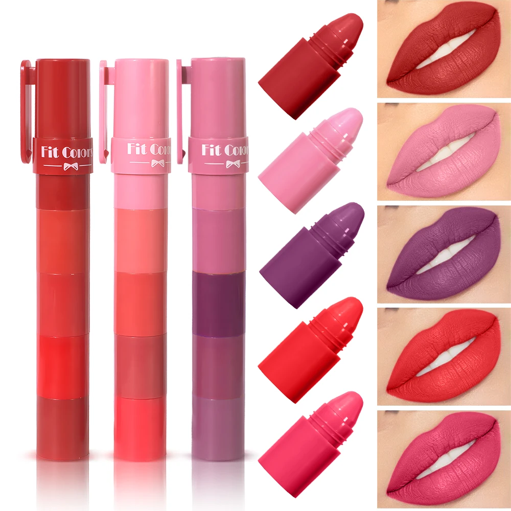 5-in-1 Fruit Velvet Matte Lipstick Set Long-Lasting Highly Pigmented Moisturizing Lip Balm for Soft Lips