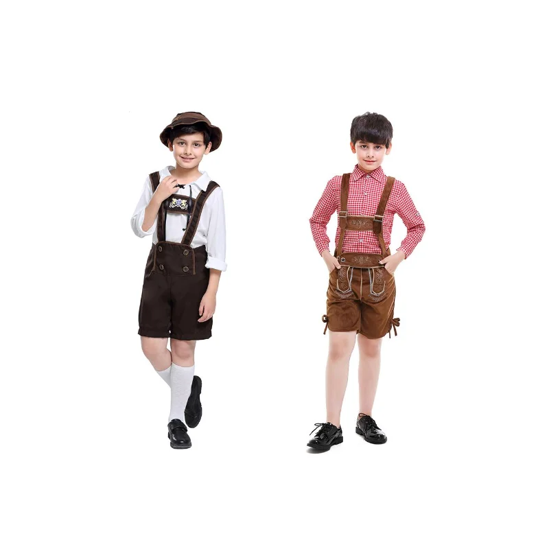 

Kids Boys German Oktoberfest Costumes Lederhosen Shorts Shirt Suit Traditional Bavarian Beer Festival Halloween Cosplay Outfits