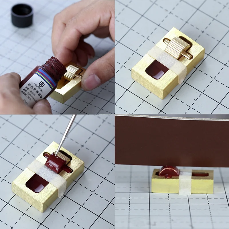 Leather Craft Brass Edge Oil Box Two Rollers Mini Side Oil Hopper Box Dye Bucket DIY Leather Tool
