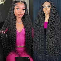 200% densité 13x4 Hd dentelle frontale perruques lâche vague profonde perruques brésiliennes femmes bouclés perruque de cheveux humains 42 pouces vague d'eau profonde 1