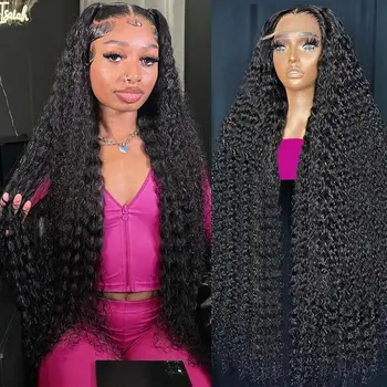 200% Density 13x4 Hd Lace Frontal Wigs Loose Deep Wave Wigs Brazilian Women Curly Human Hair wig 42 Inch Deep Water Wave 1
