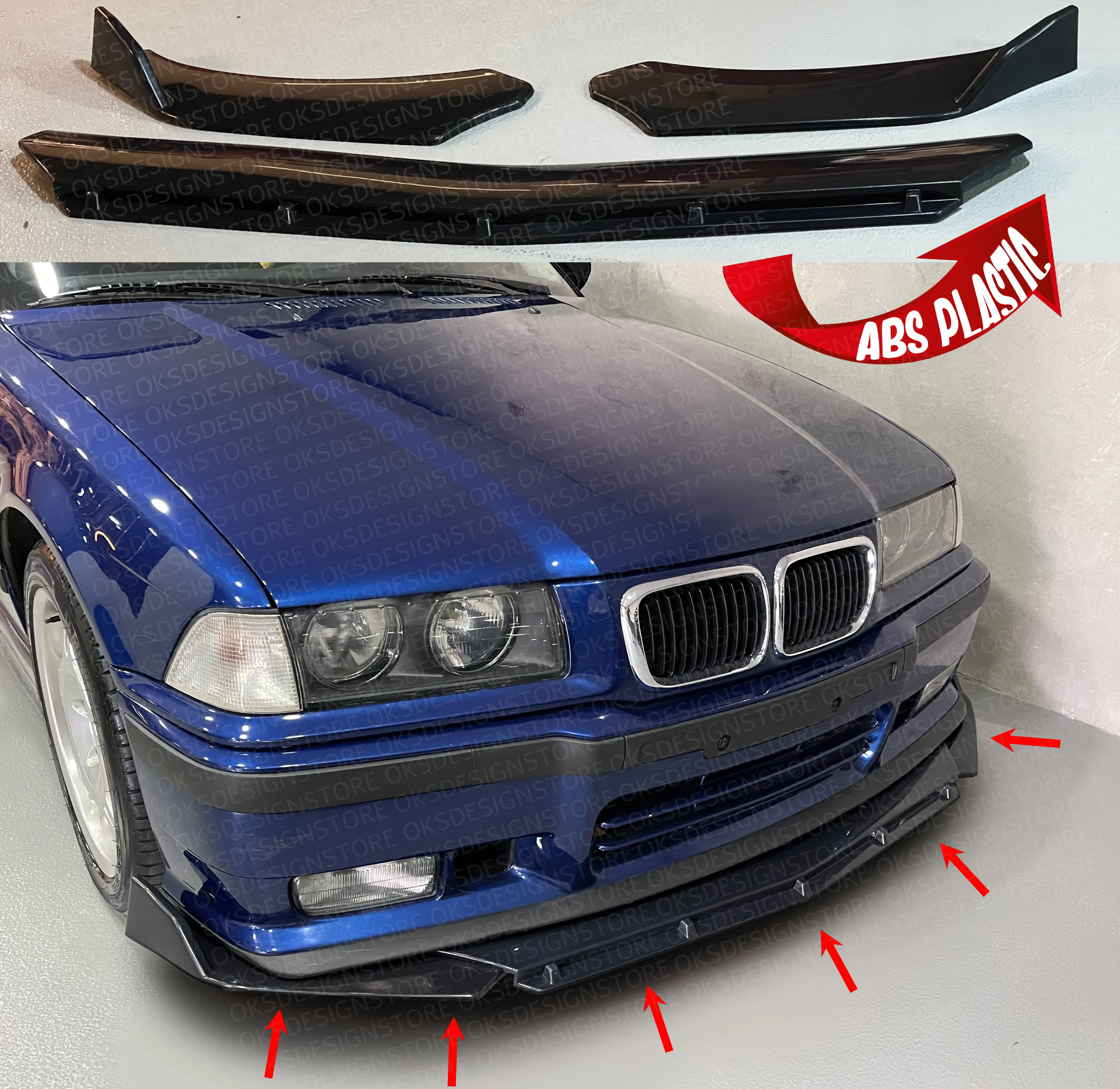 

3 Pieces Front Bumper Lip Spoiler For BMW E36 M3 spoiler 1990-2000 BMW M-tech M3 series Bumper Canard Lip Splitter Front lip