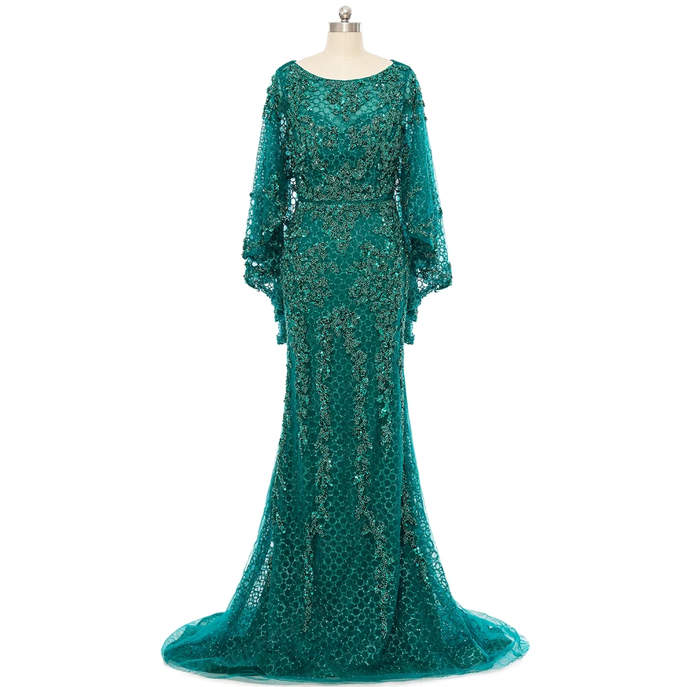 

Roycebridal Scoop Neck Prom Dress 2023 Mermaid Batwing Sleeve Bronzing Material And Bead Embroidery Formal Occasion Dresses