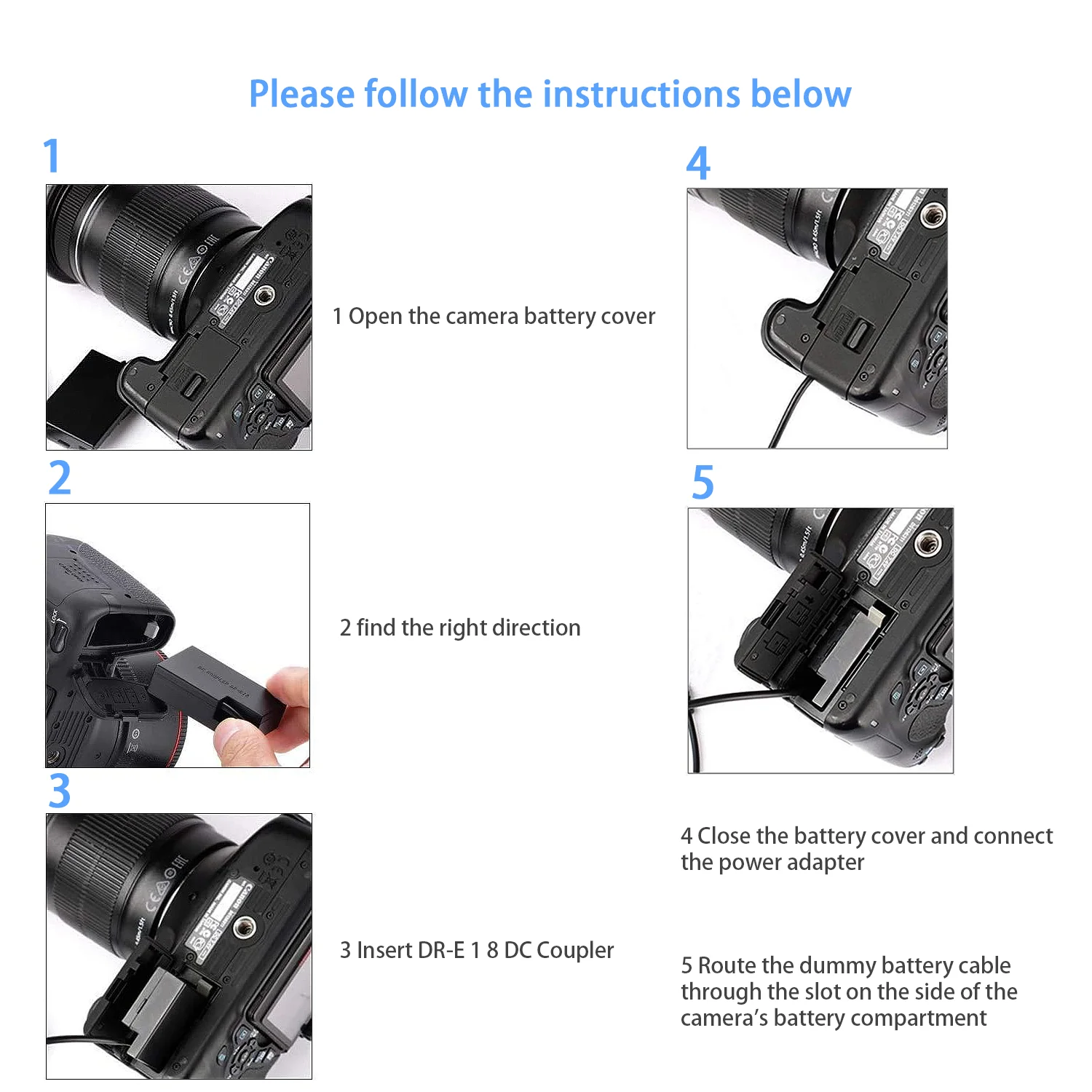 KUTOU Charger DR-E18 Dummy Battery USB Power Cable Kit Replacement ACK-E18 AC Adapter For Canon Rebel T7i SL2 EOS 200D 750D