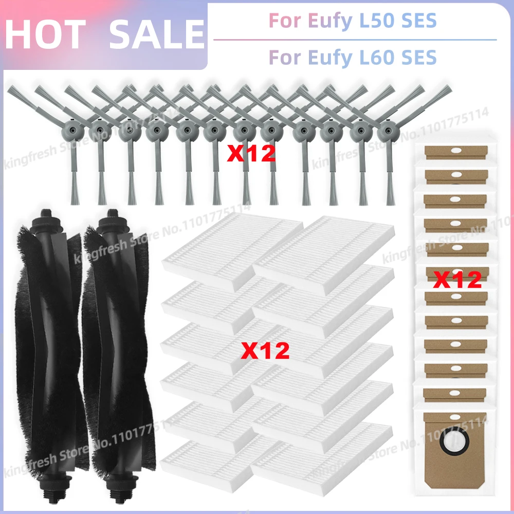 Reserveonderdelen accessoires voor Eufy G50 Hybride/L60 Hybride/L60 Hybrid SES Robotstofzuiger, 2 hoofdborstels, 6 zijborstels, 6 hepa-filters, 4 dweilpads