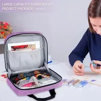 Multiple Pockets Embroidery Project Bag, Square Embroidery Supplies Storage Tote Bag, Portable Craft Carry Case 4