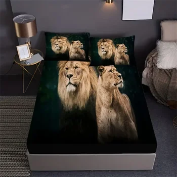 Luxurious Lion-Themed Fitted Sheet Set 2/3pcs - Ultra-Soft, Animals Fabric with Deep Pocket - Ideal for Bedroom and Dorm Room 5
