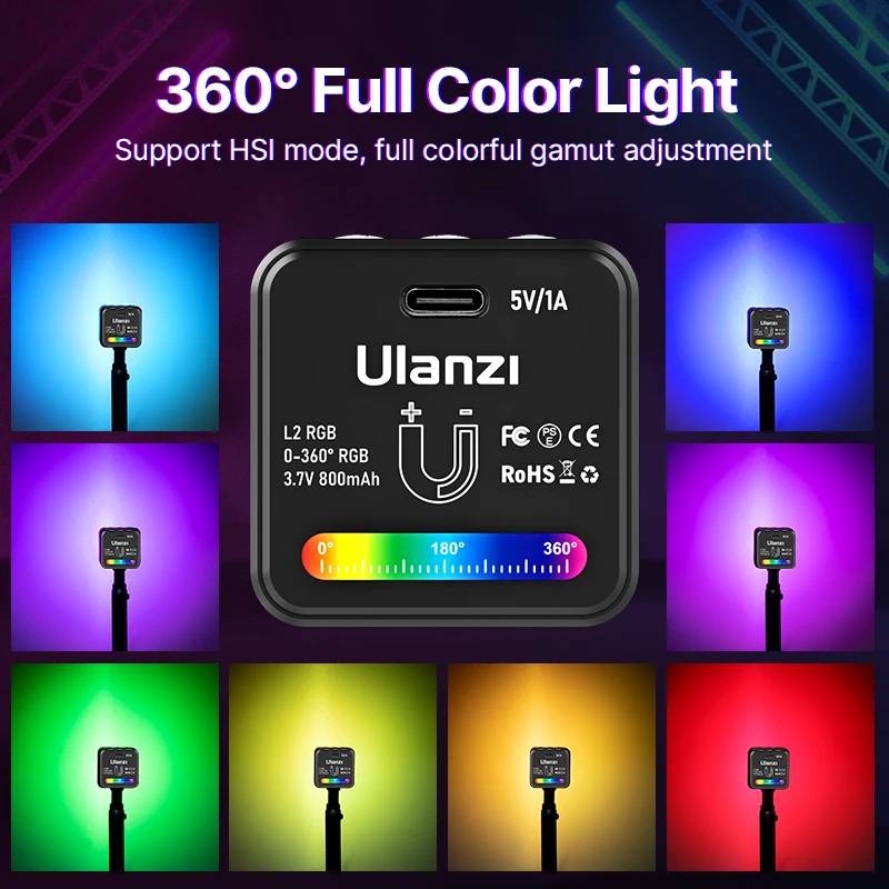 Ulanzi L2 RGB Mini Magnetic Video Light for Gopro Hero 12 11 10 9 DSLR LED Camera Light With Honeycomb Diffuser lamp Kit
