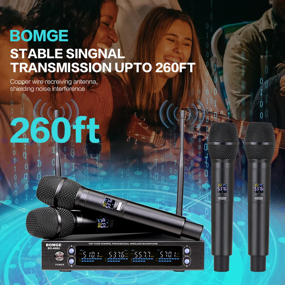 BOMGE Système De Microphone Sans Fil Dynamique à 4 Canaux BOMGE - Prix pas  cher