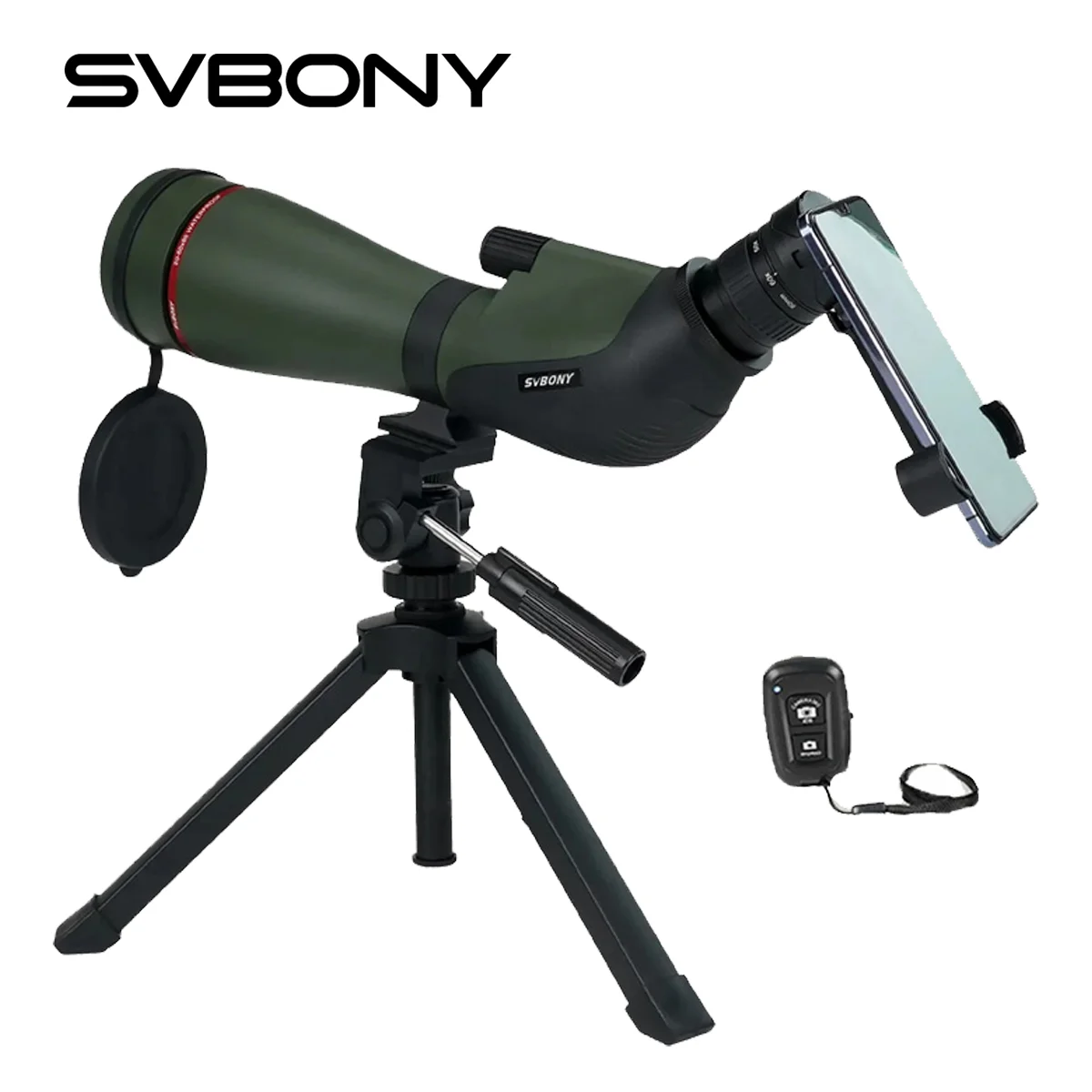 SVBONY SA412 Spotting Scope 20-60X80mm HD FMC 1.25" With Mobile Phone Bracket & Bluetooth Shutter For Middle-range Shooting