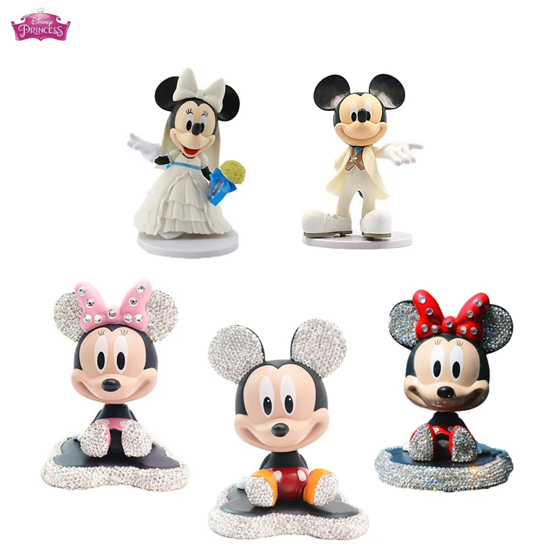 Disney Cartoon Wedding Dress Mickey Minnie Action Figure Kawaii Car Model Toy Cake Decoration Cute Doll Bambini Regalo Di Natale