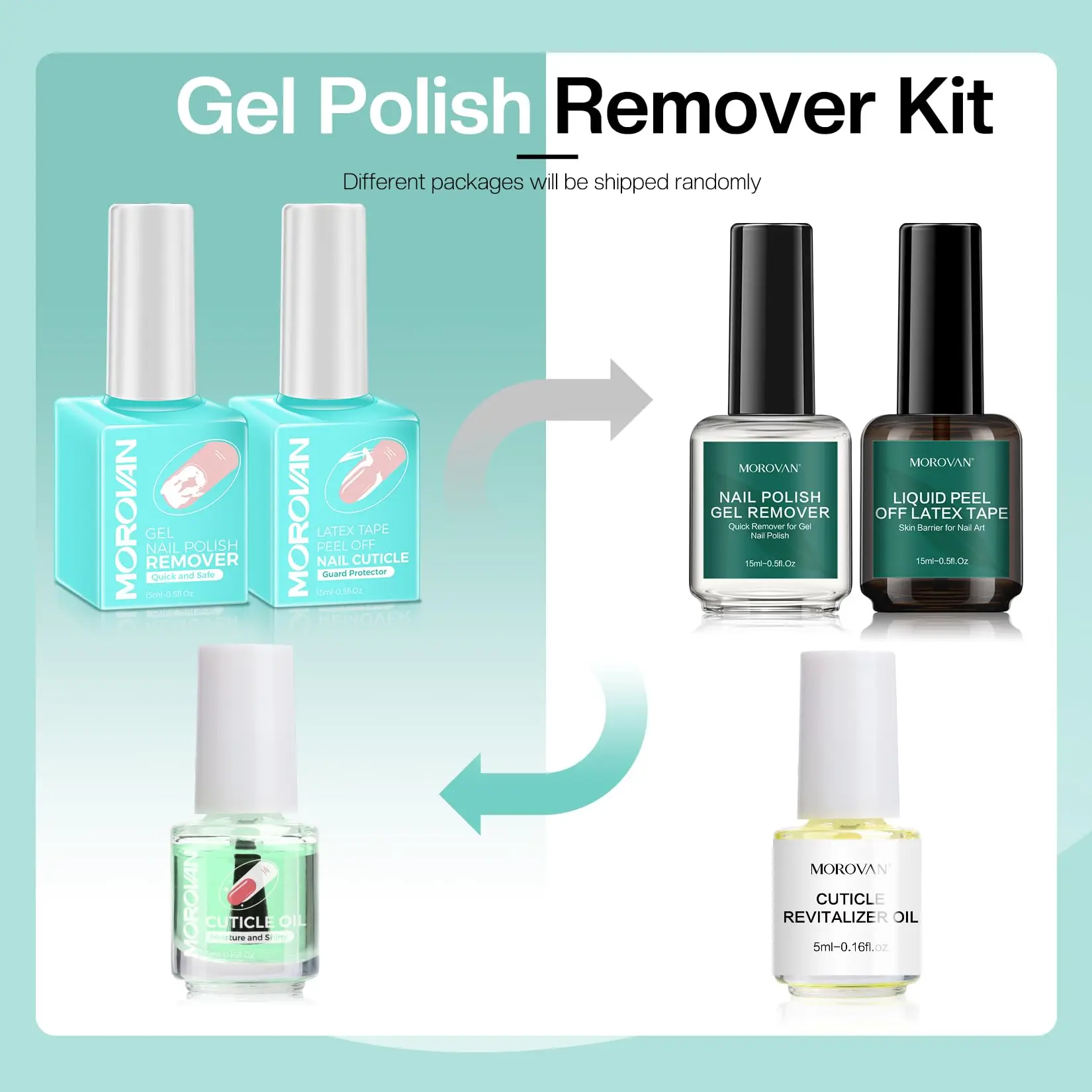 Morovan Gel Polish Remover Kit - Easy Quick No Foil Needed Includes Latex Tape Peel Off Liquid Cuticle Pusher Peeler Oil 2