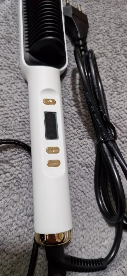Electric Hot Comb Hair Straightener Brush with LED Display, Anti-Scald Design, 45W, Purple photo review