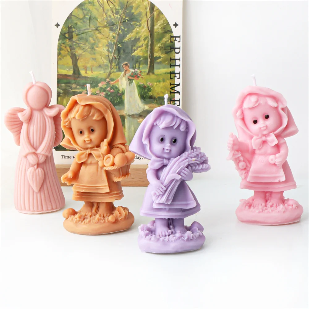 Description Picture 4 of itemHeart Holding Girl Candle Silicone Mold Little Female Doll Plaster Resin Candle Making Kit Wedding Decoration Handmade Gift