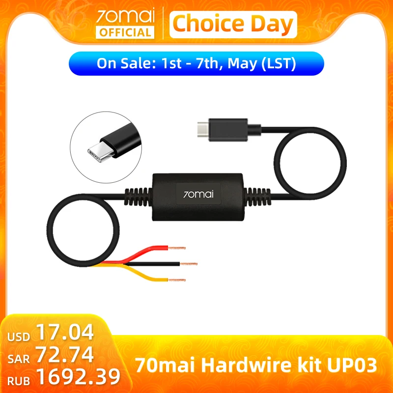 Cavo di sorveglianza di parcheggio 70mai UP03 per 70mai A810 X200 Omni M500 Kit Hardwire UP03 24H Monitor di parcheggio