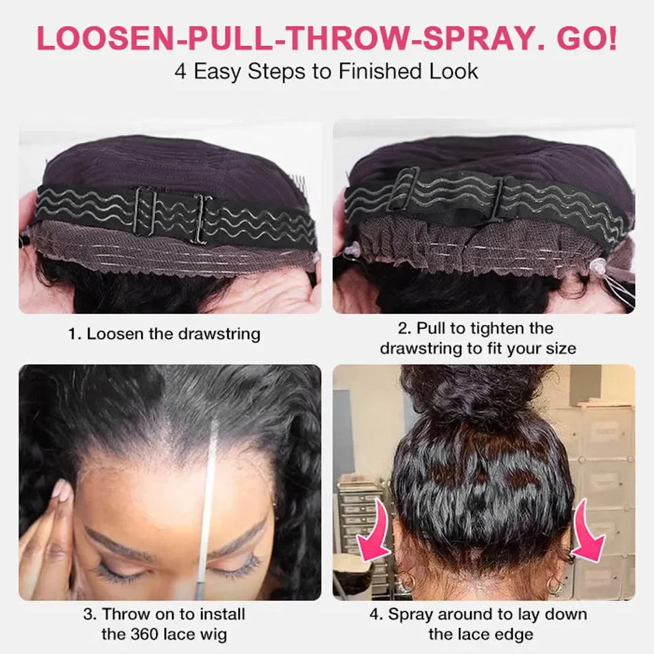 HD invisi Strap 360 Lace Front Wigs Human Hair Wigs Preplucked Deep Curly Glueless Wig Human Hair Redy to Wear 360 Full Lace Wig