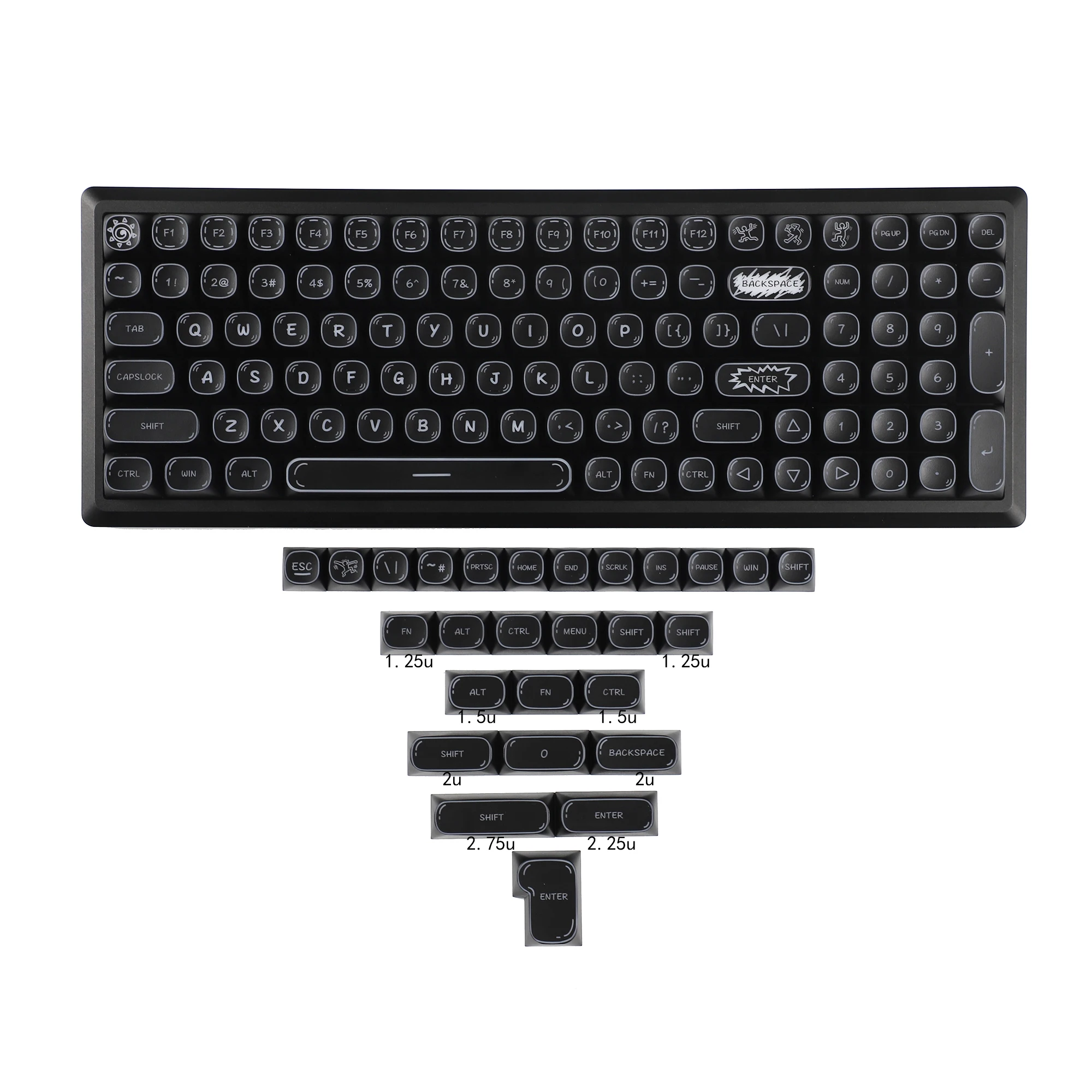 ymdk abs ma perfil espessura graffiti brilhar através esboçado keycap para