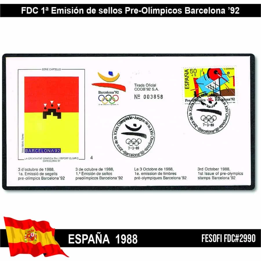 E0024.1 # Spagna 1988, Fdc 1St Stamp Issue Pre-Barcellona '92 (N) Fe #2990