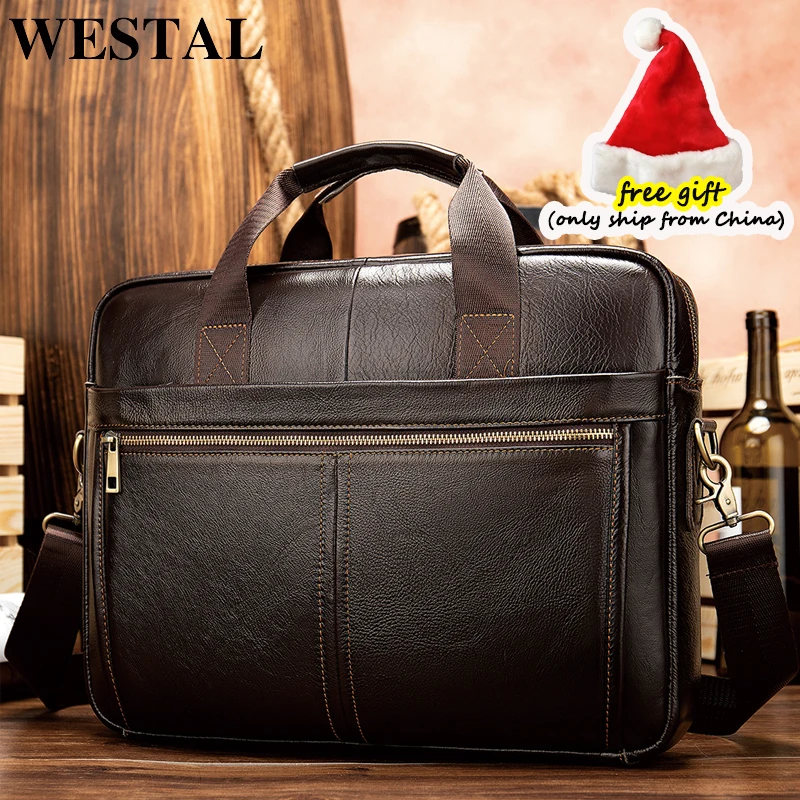 Westal Briefcase Messenger Bag Men's Genuine Leather 14'' Laptop Bag