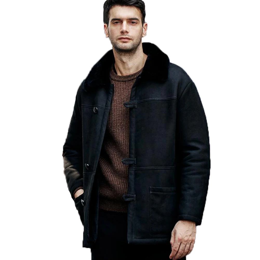 

Denny&Dora Mens Shearling Jacket Lapel Collar Men Coat Turkey Imported Merino Sheepskin Jacket