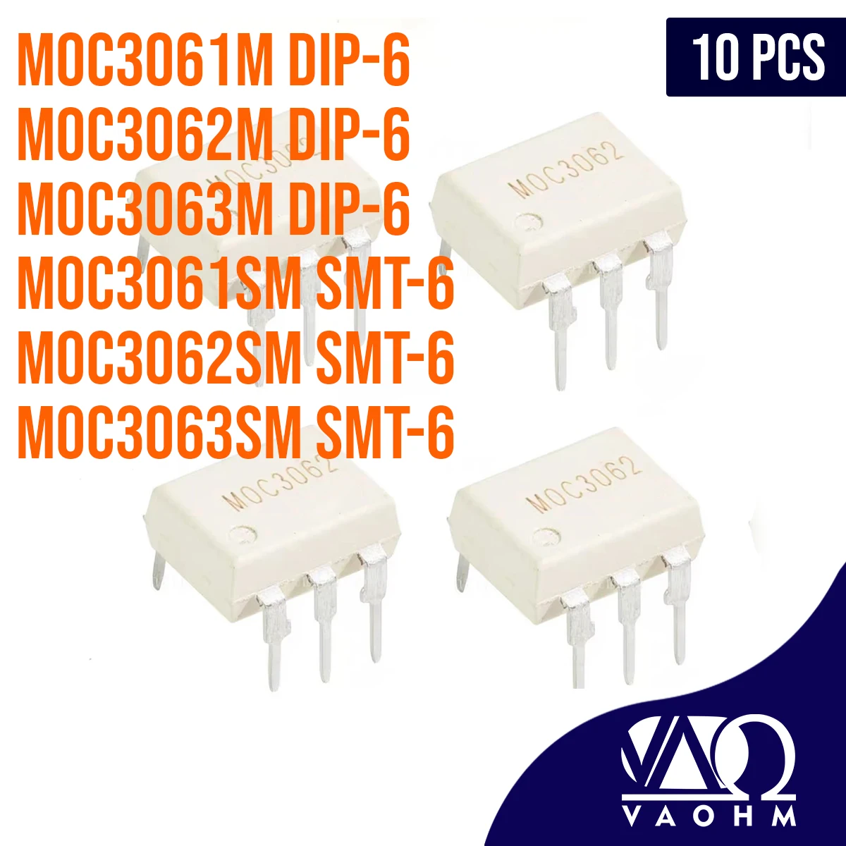 10-Pack MOC3062M Optoisolators - Zero-Cross Triac Driver DIP-6 Package For Electronic Projects
