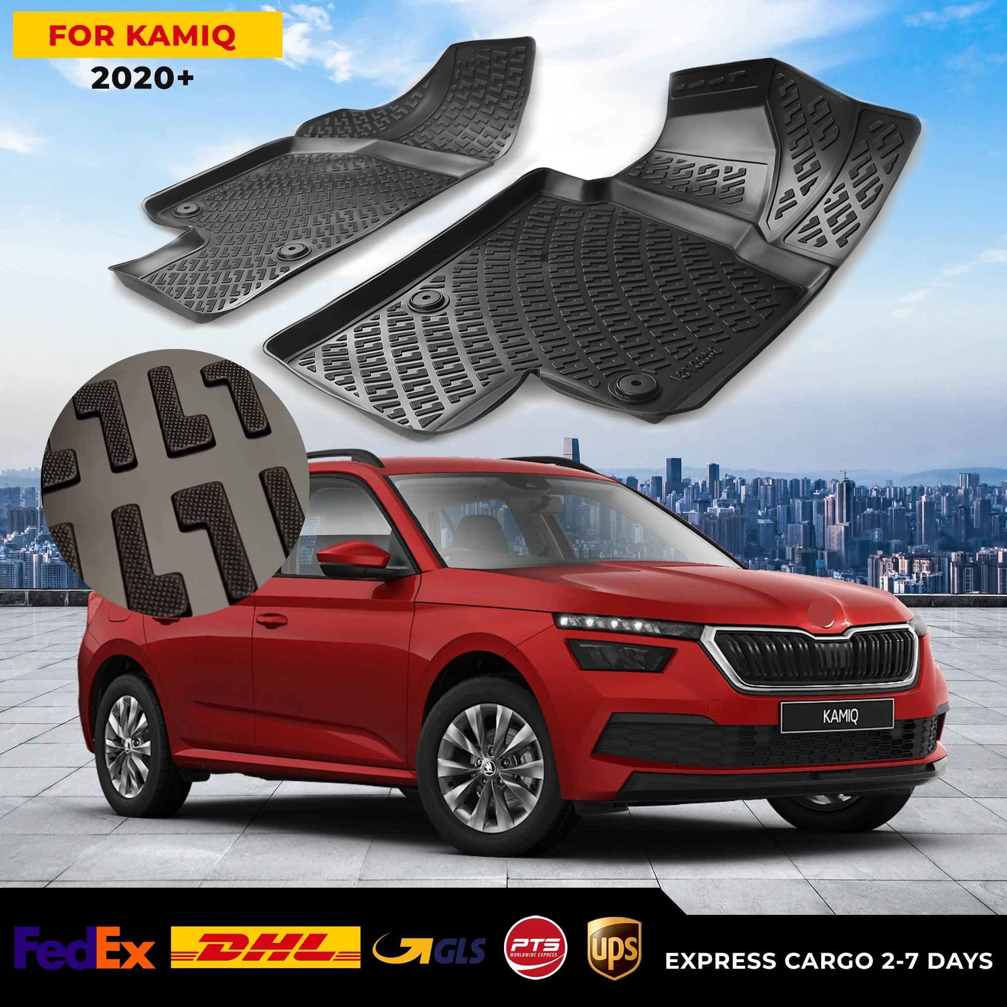 

3D Car Floor Liner For Skoda Kamiq 2020+ Waterproof Special Foot Pad Fully Surrounded Mat Accessories Rugs Non-slip