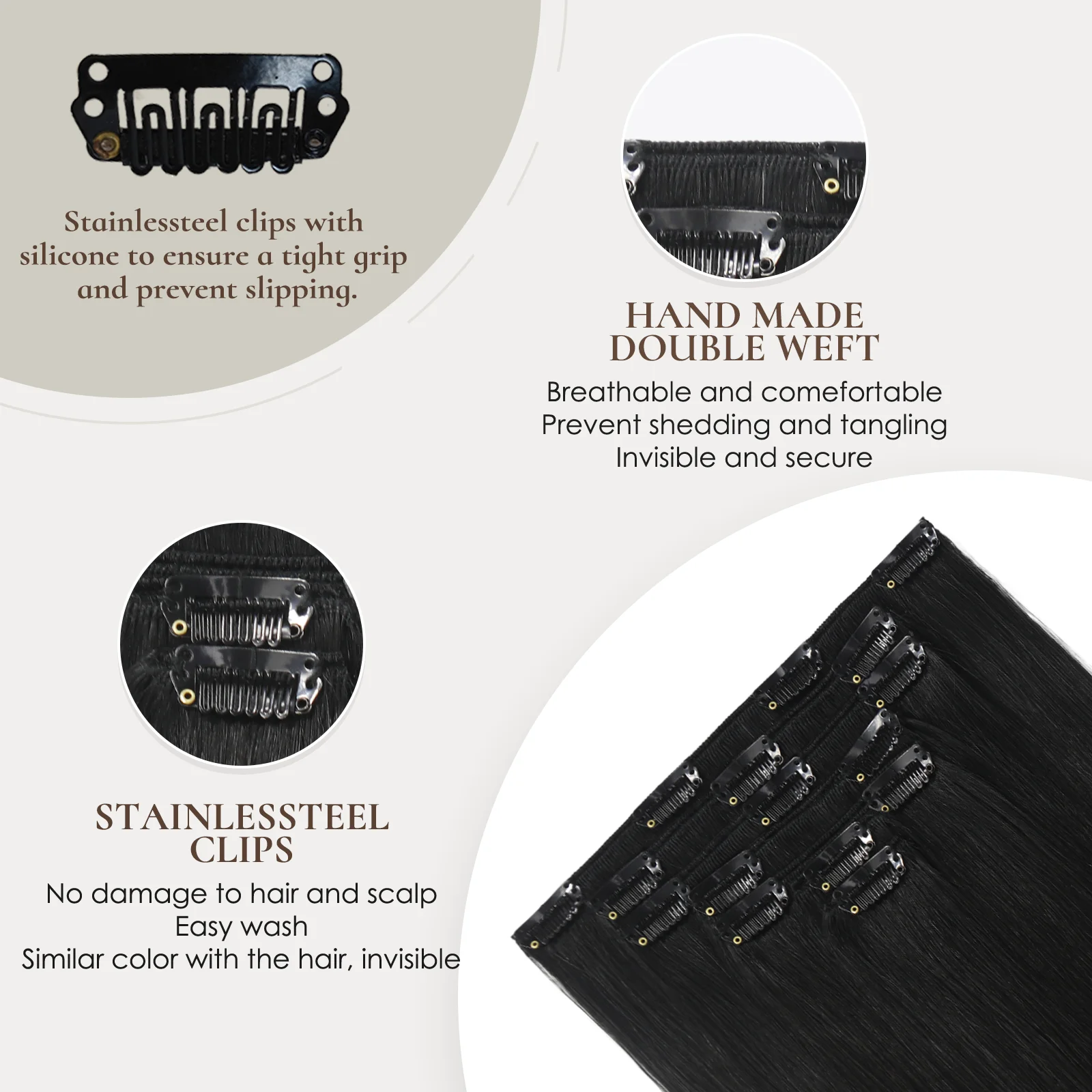 Good Quality Human Hair Extensions 14~24 Inches Clip in Hair Natural Wave Lace Clip in Extension