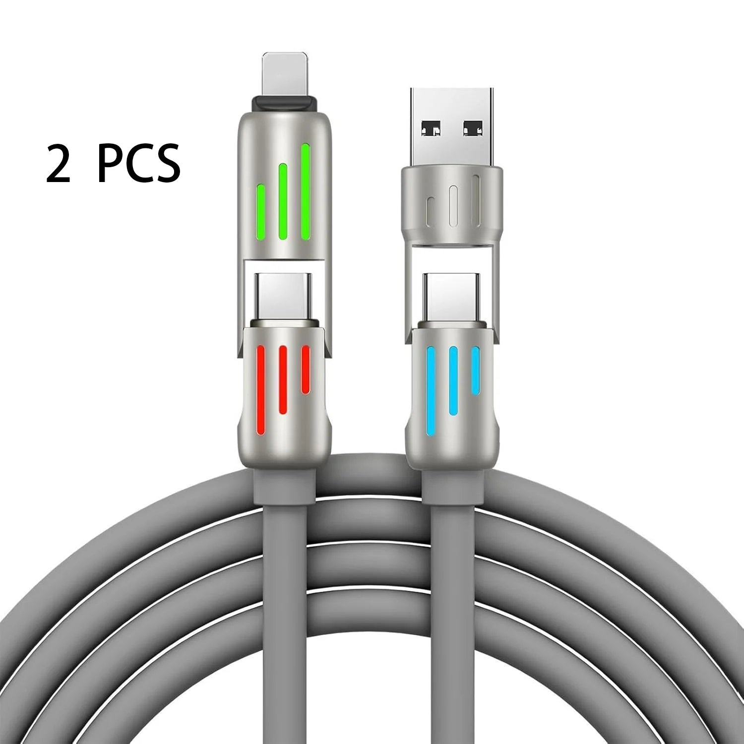 4-in-1 USB C Cable 240W 5FT - Fast Charging & Data Transfer Combo For IPhone, IPad, All Devices