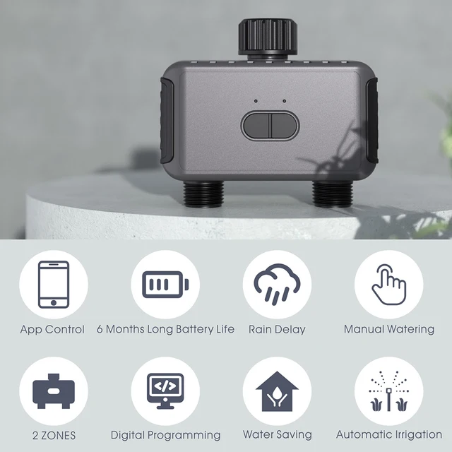 Tuya Smart Watering Timer 2 Outlet Smart Sprinkler Drip Irrigation Controller Water Valve Rain Delay Programmable Controllers 2