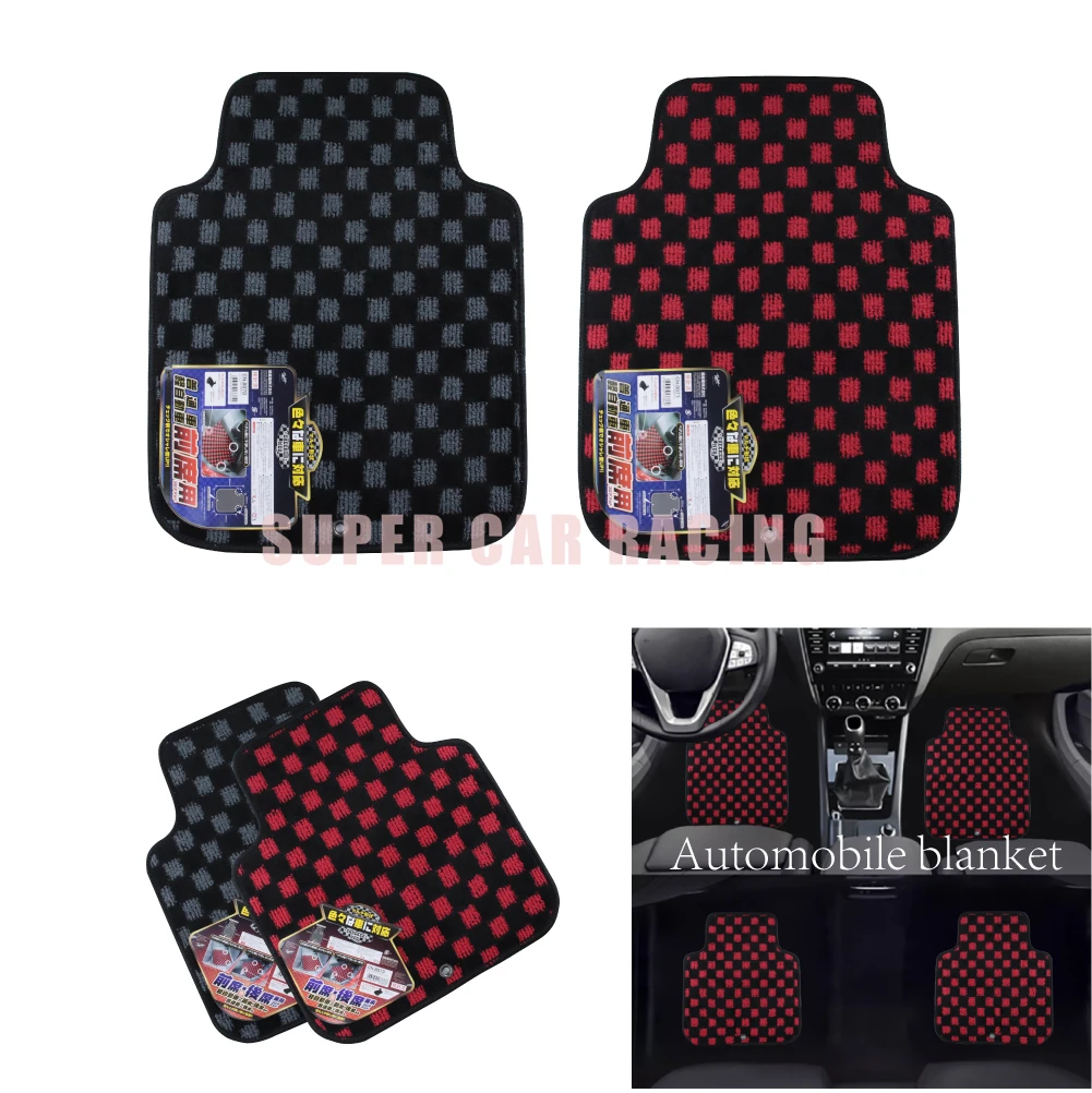 4pcs Universal Jdm Checkered Carpet Car Floor Mat Accessories Classical