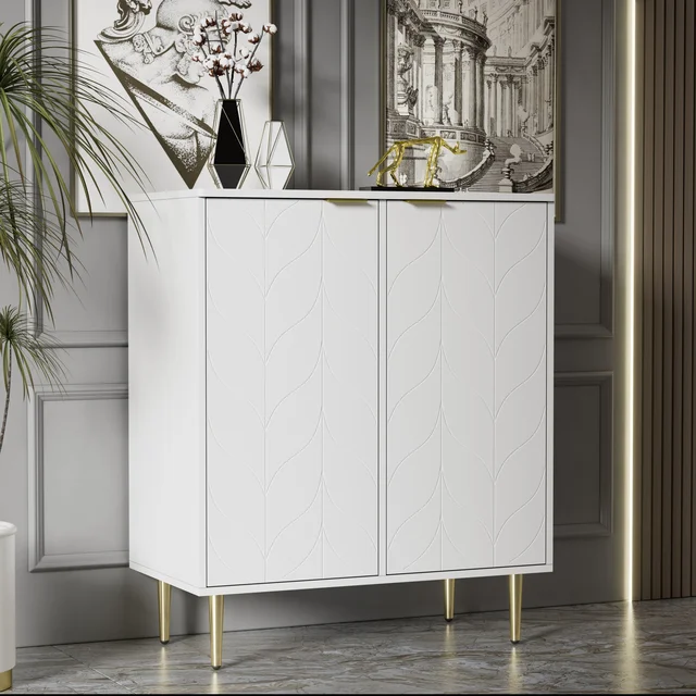 Ingresso comodo Buffet 75x40x90 cm, 2 porte, 3 ripiani, 6 scomparti, per soggiorno, cucina, bagno e camera da letto, bianco 1