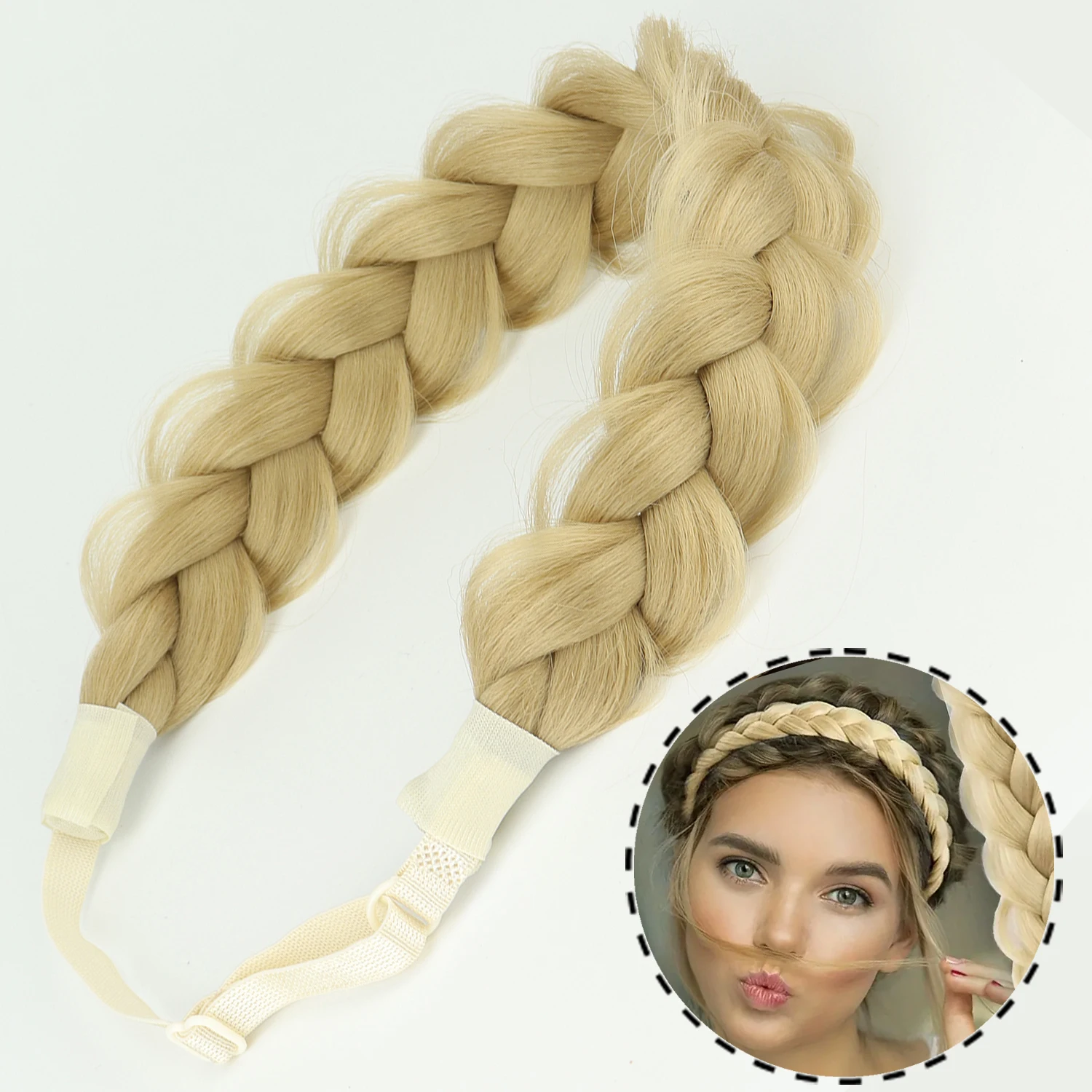 Elegant Braided Elastic Headband for Women - Black and Blonde
