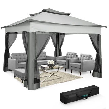 10x10ft Pop Up Canopy Gazebo Tent Outdoor Pavilion Waterproof Portable Sunshade Shelter One Push Center Lock For Yard Garden 1