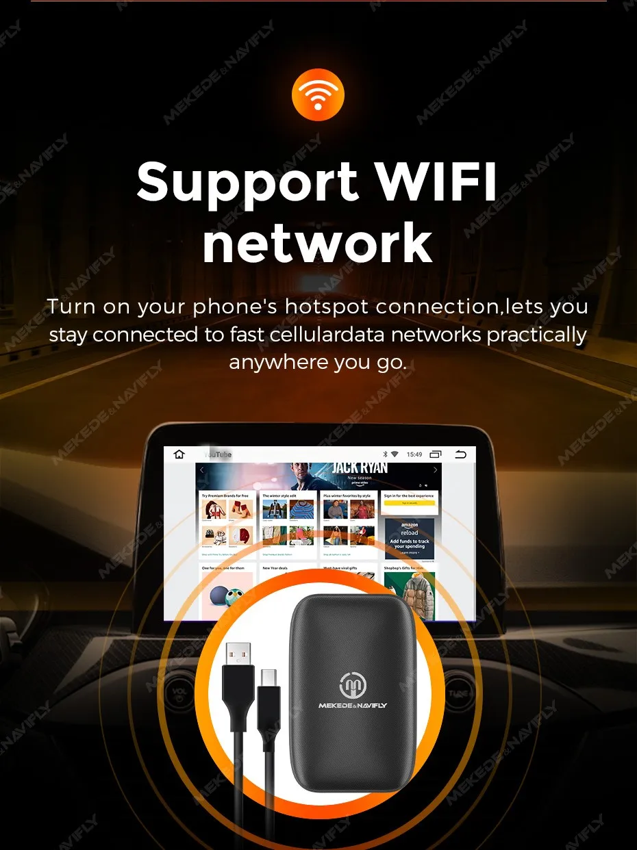 Android tragbares MEKEDE-Gerät mit integriertem YouTube und Netflix, kabelgebundener zu kabellosen CarPlay-Adapter, Autozubehör, beibehält die Originalbestellungen bei sich. – Detail 15
