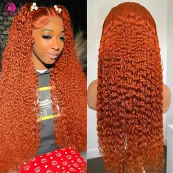 30 32 Inch Ginger Orange Deep Wave Human Hair Wig Lace Front Wig Deep Wave Curly Lace Front Wig 13x4 Closed Human Hair Wig