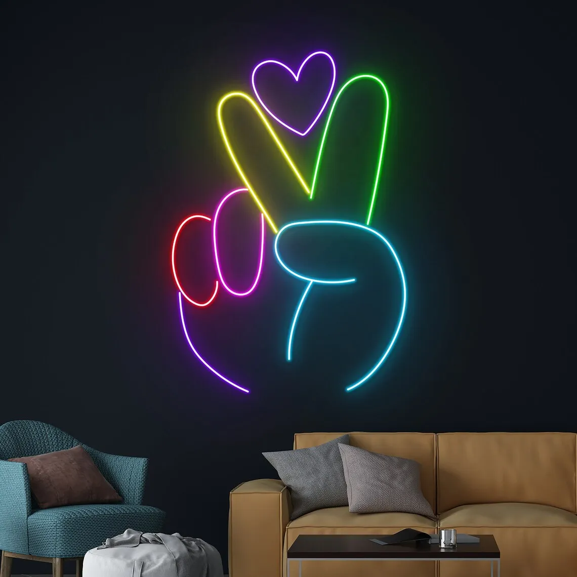 

Peace Hand Heart Neon Sign Home Room Wall Decor Personalized Peace Hand Neon Light