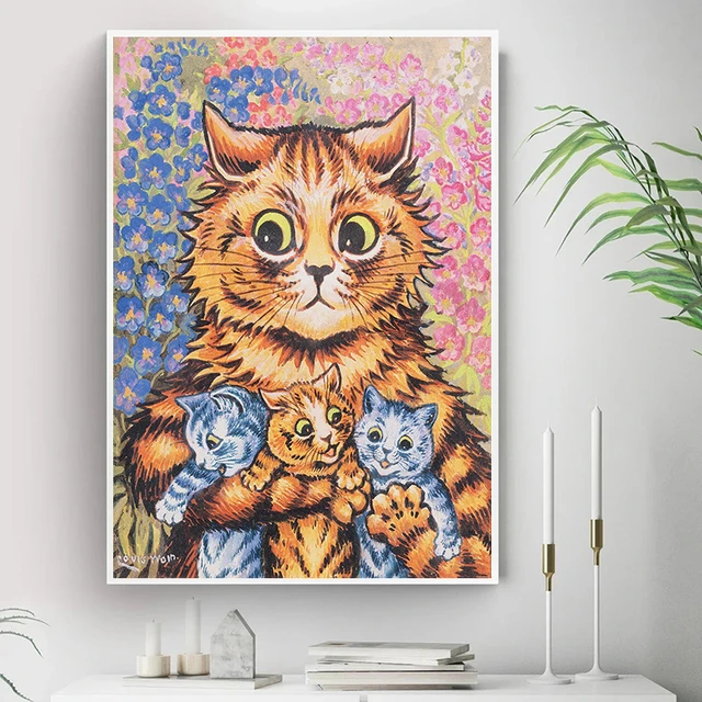 Famous Louis Wain Cat Portrait Vintage Poster Canvas Painting The Cat  Gathering Cute Kitty Giclee Fine Art Print Room Home Decor - AliExpress