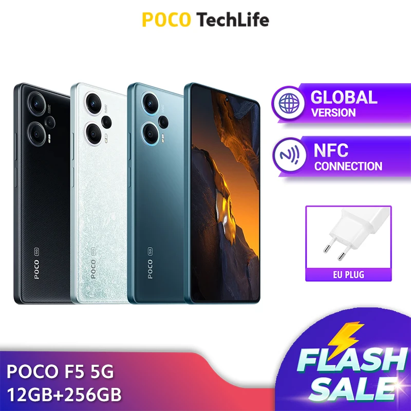 글로벌 버전 POCO F5 5G NFC - Snapdragon 7 + Gen 2 모바일 플랫폼, 6.67 인치 FHD + 120Hz AMOLED 도트 디스플레이