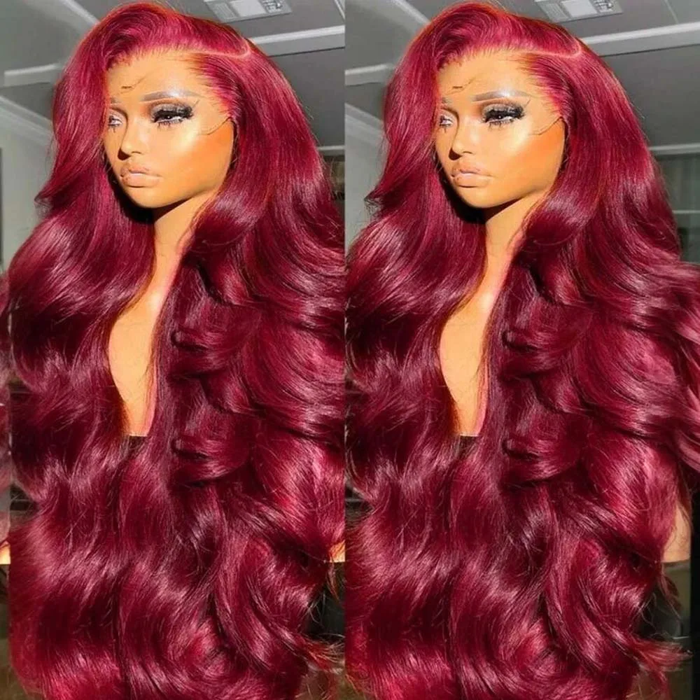 250% Density 99j Burgundy 13x6 Hd Lace Frontal Wig Human Hair body wave 13x4 Brazilian Lace Front Pre Plucked Wig For Women 4
